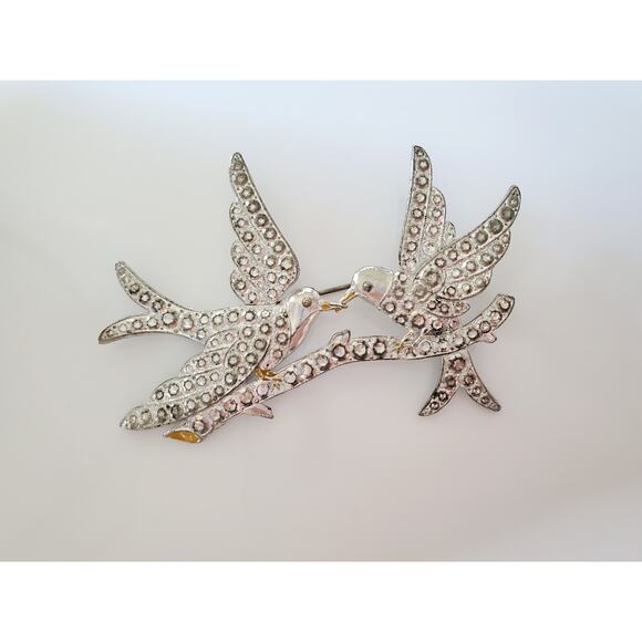 Vintage 1941 Hello Brilliant Designer Pot Metal Two Birds Brooch - Picture 2 of 6
